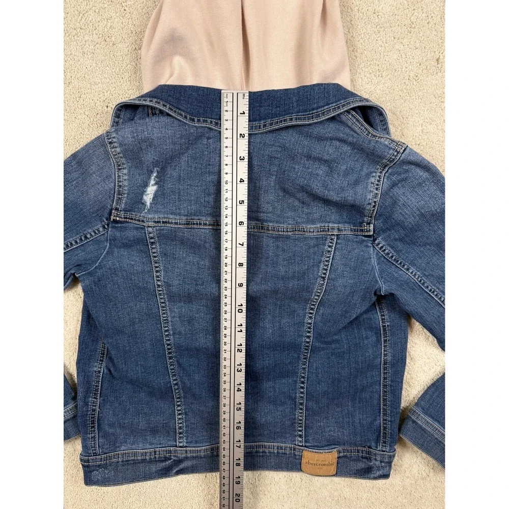 ABERCROMBIE Girls Size 9/10 Hooded Lined Blue Denim Trucker Jean Jacket #1522